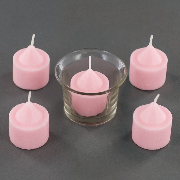 Five Pieces Peach Scented Votive Candle With Glass Holder Pink