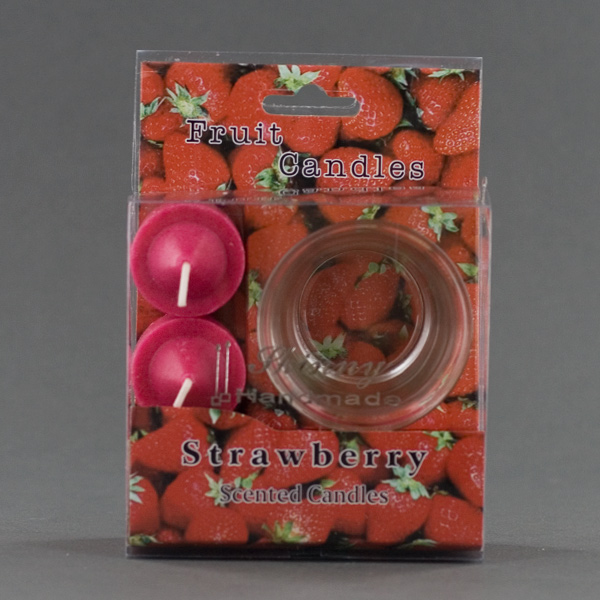 Five Pieces Strawberry Scented Votive Candle With Glass Holder Red