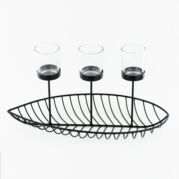 Banana Leaf Shaped Metal Candle Holder Three Glass Votive Holder