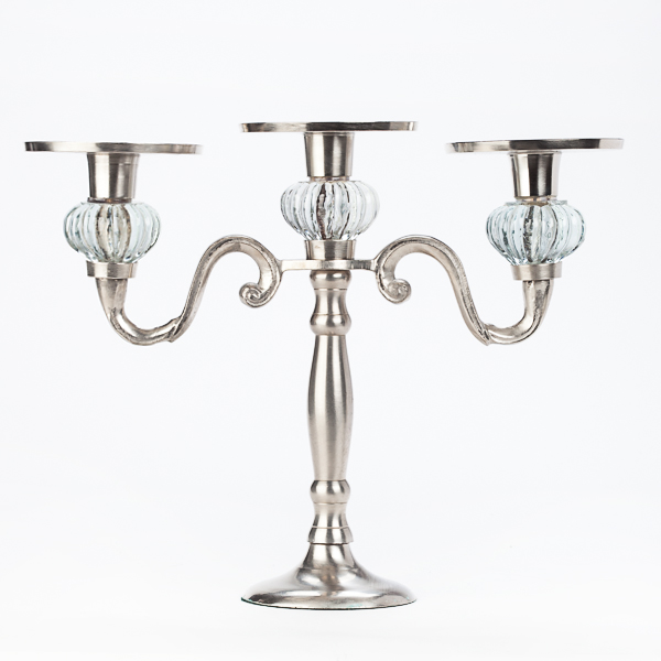 Three Pillar or Taper Holder Candelabra Pewter Finish