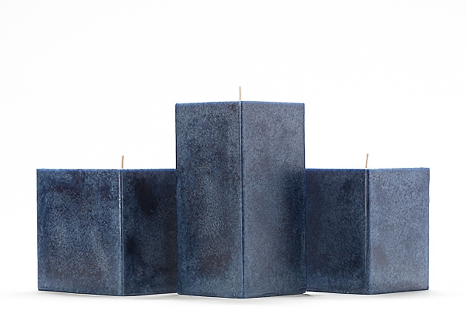 Blue Mottled Square Pillar Candles