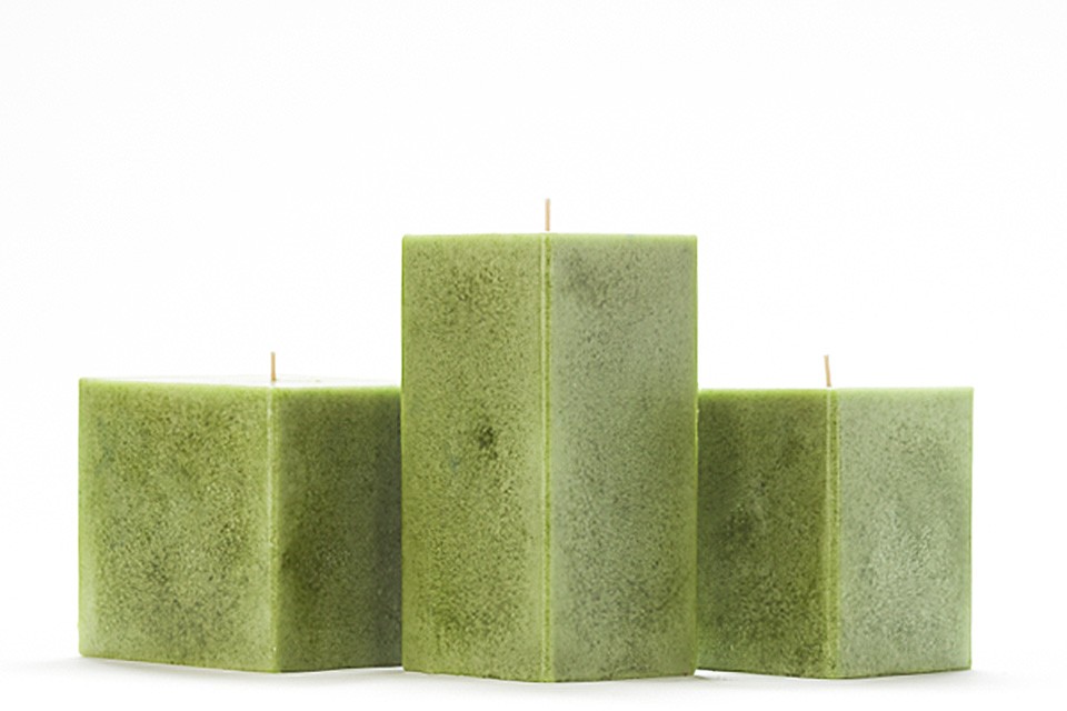 Green Mottled Square Pillar Candles