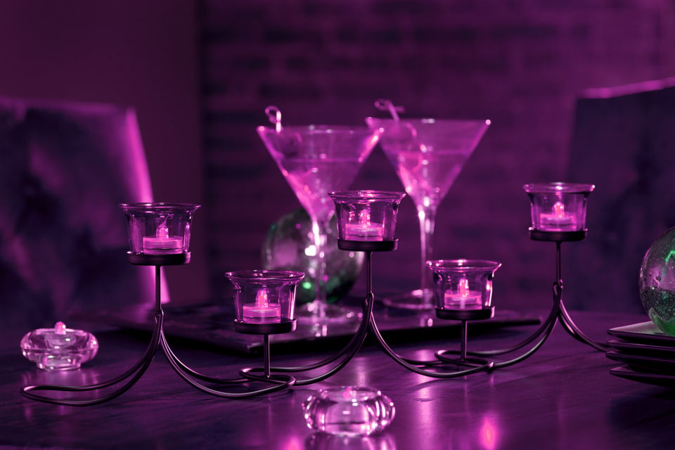 Candelabra Centerpiece with Purple LED Lights