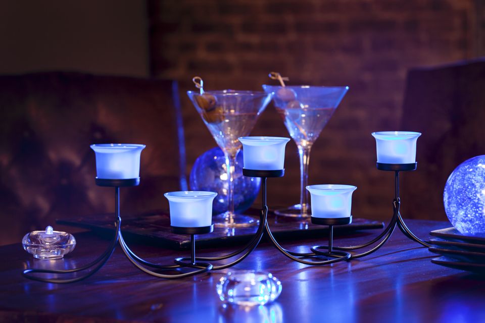 Candelabra Centerpiece with Blue LED Lights