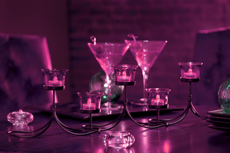 Candelabra Centerpiece with Pink LED Lights