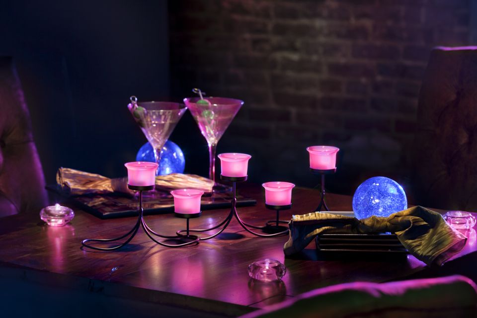 Candelabra Centerpiece with Purple LED Lights