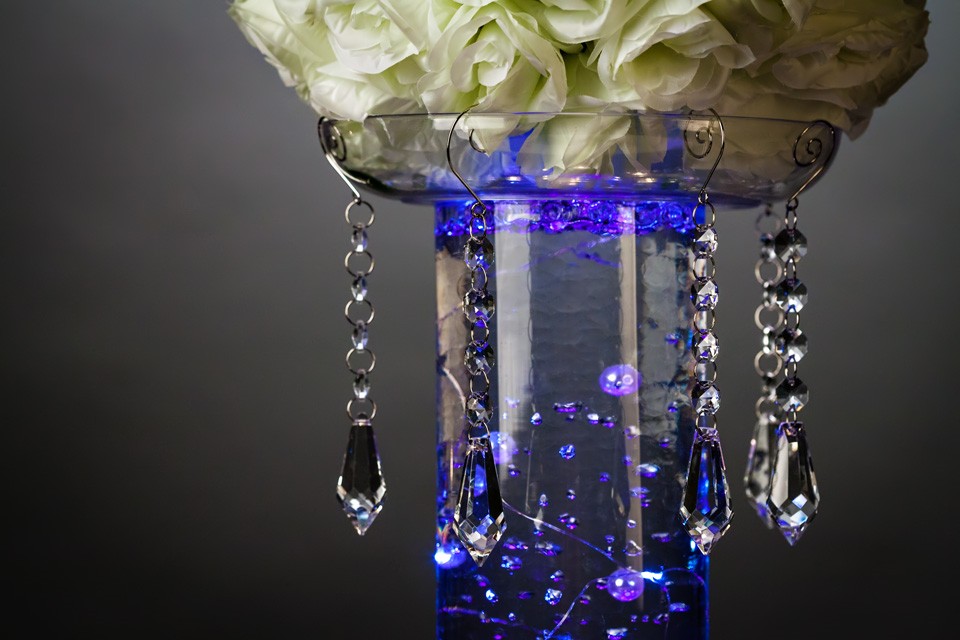DIY Floral Centerpiece with Hanging Glass Crystals