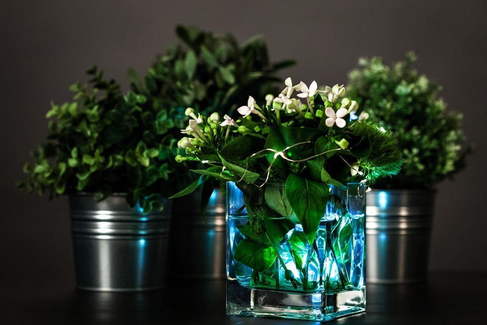 DIY Floral Centerpiece with Submersible Lights
