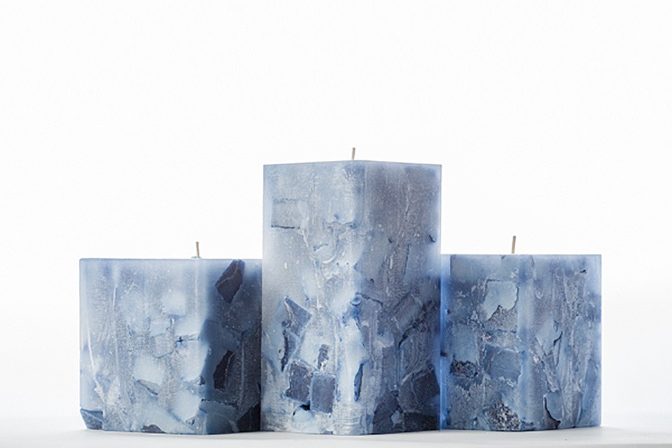 Square Blue Chunky Pillar Candles