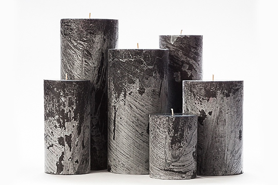 Frosted Black Pillar Candles