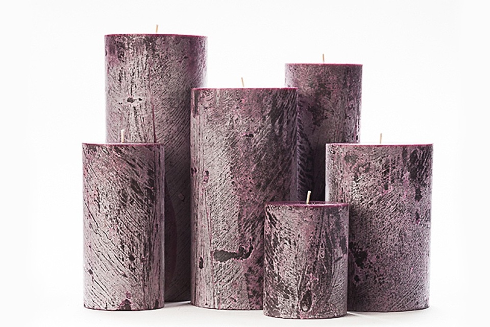 Frosted Purple Pillar Candles