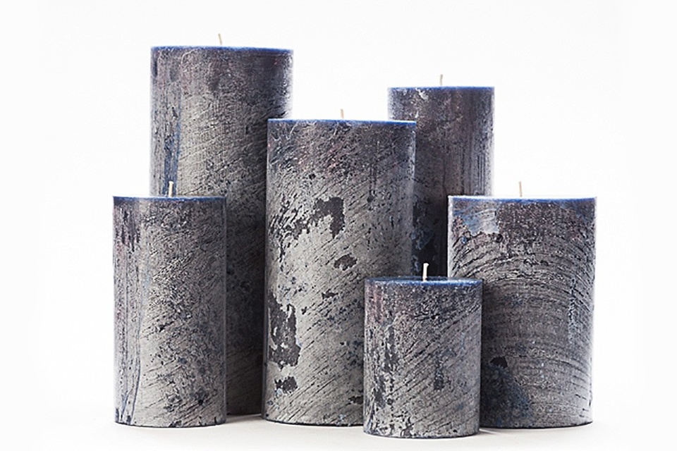 Frosted Blue Pillar Candles