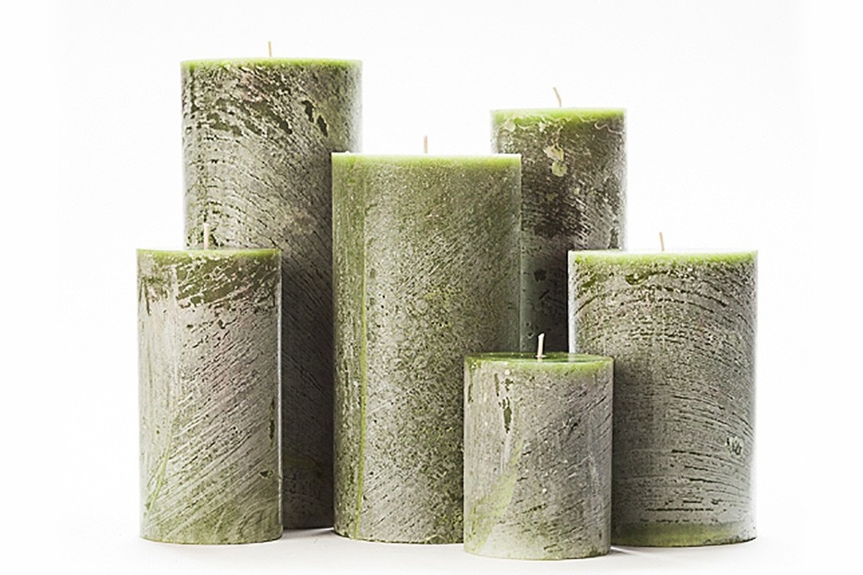 Frosted Green Pillar Candles