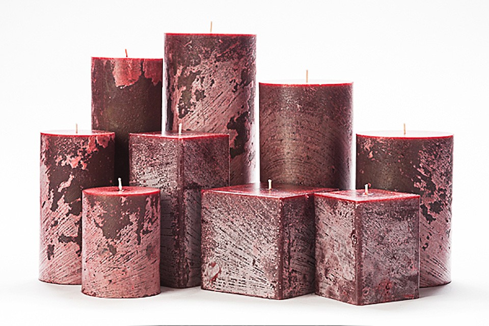 Red Frosted Pillar Candles