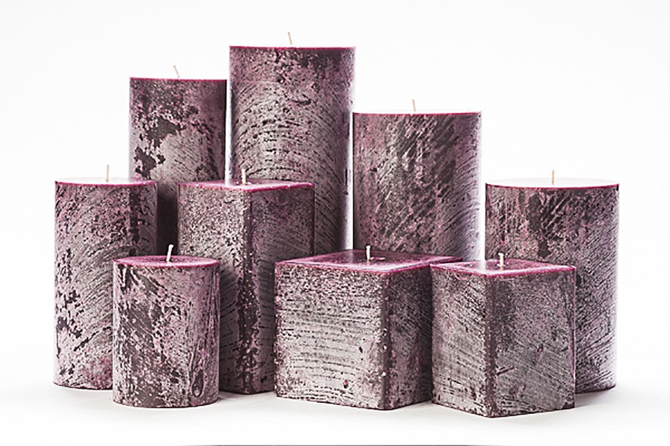 Purple Frosted Pillar Candles