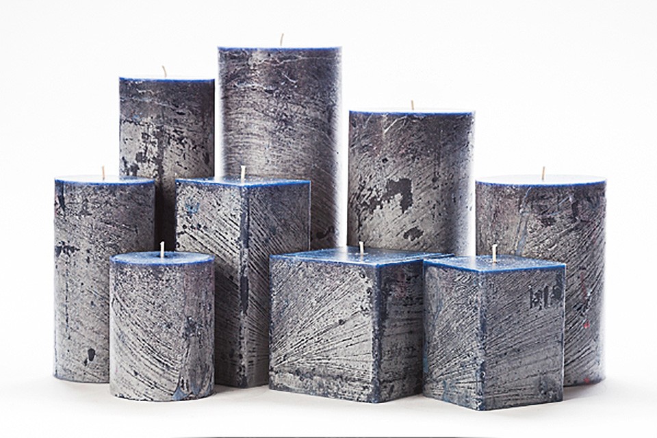 Blue Frosted Pillar Candles