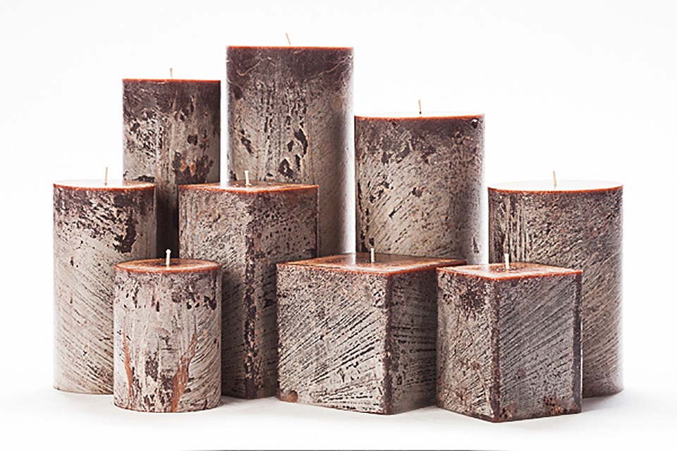 Brown Frosted Pillar Candles