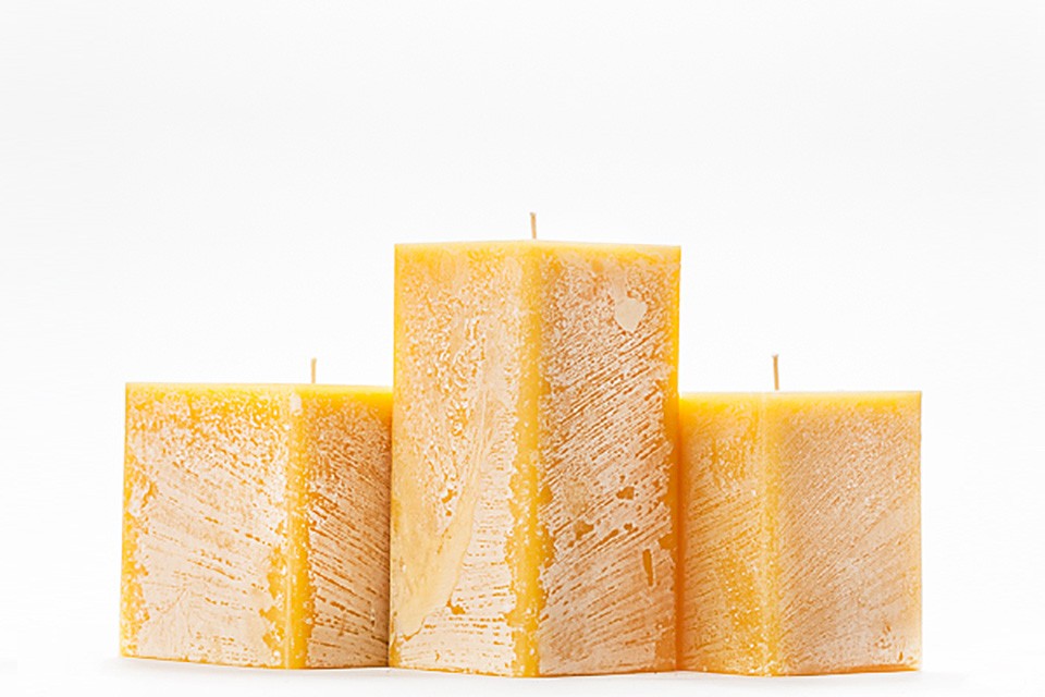 Frosted Yellow Square Pillar Candles