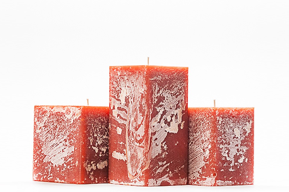 Frosted Orange Square Pillar Candles
