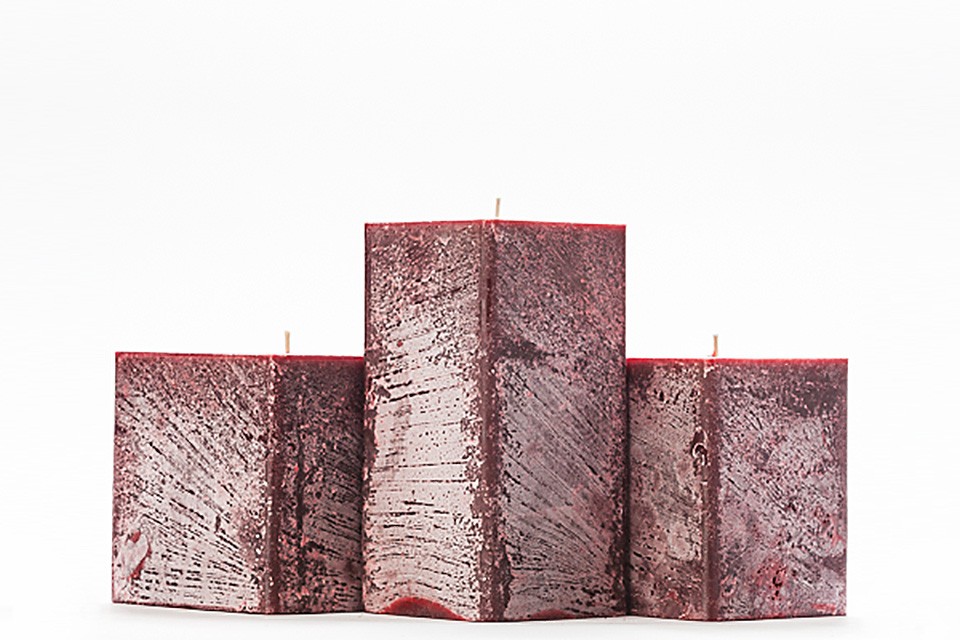 Frosted Red Square Pillar Candles