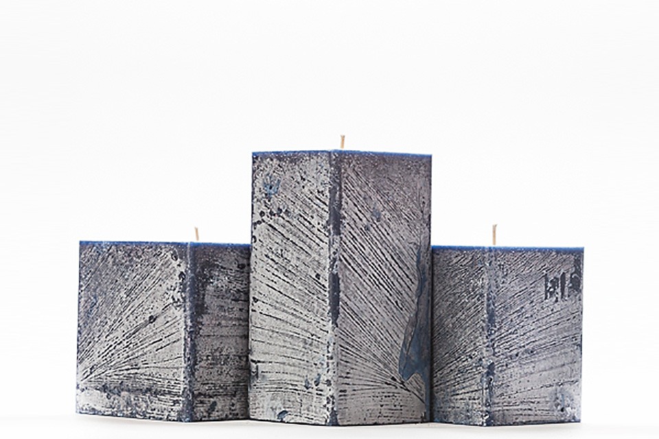 Frosted Blue Square Pillar Candles