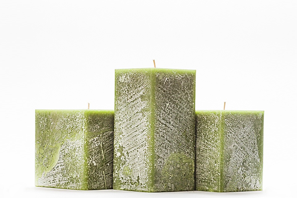Frosted Green Square Pillar Candles