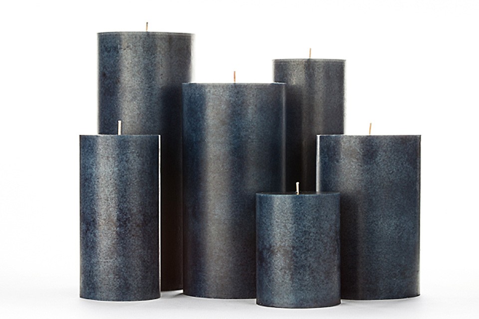 Blue Mottled Pillar Candles
