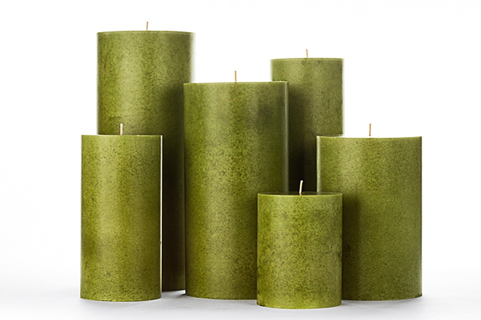 Green Mottled Pillar Candles