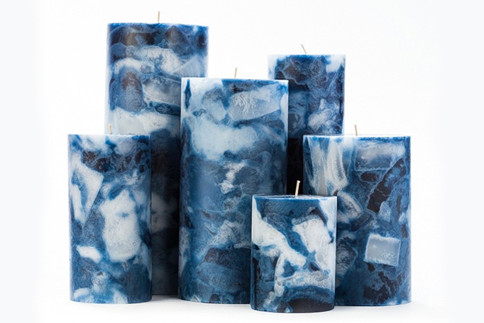 Marble Blue Pillar Candles