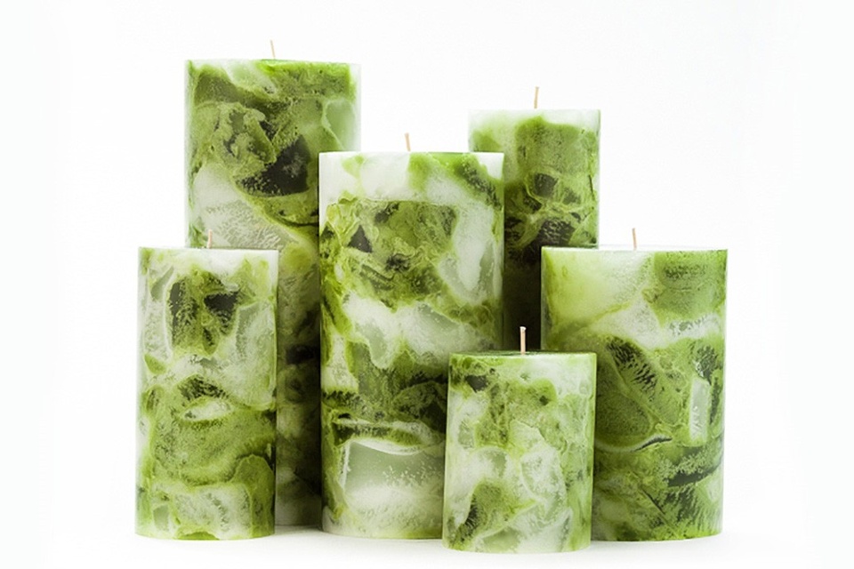 Marble Green Pillar Candles