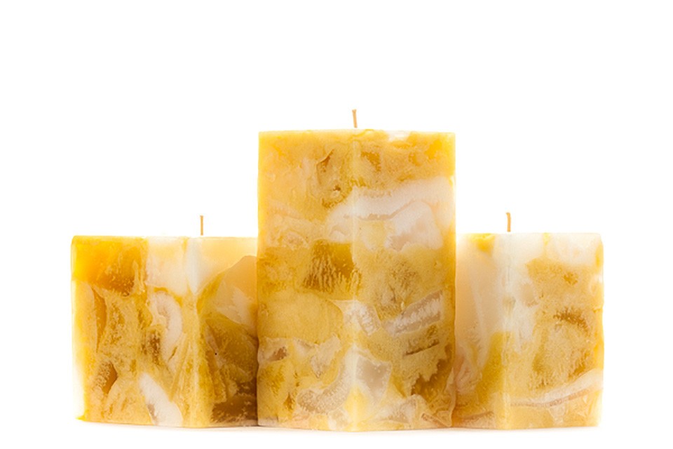 Yellow Marble Square Pillar Candles