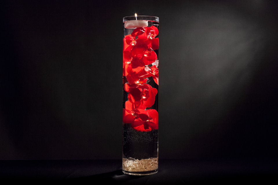 Vase Centerpiece with Flowers and Floating Candles
