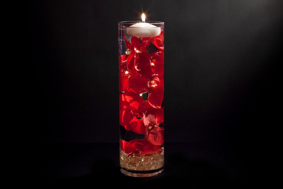 Vase Centerpiece with Flowers and Floating Candles