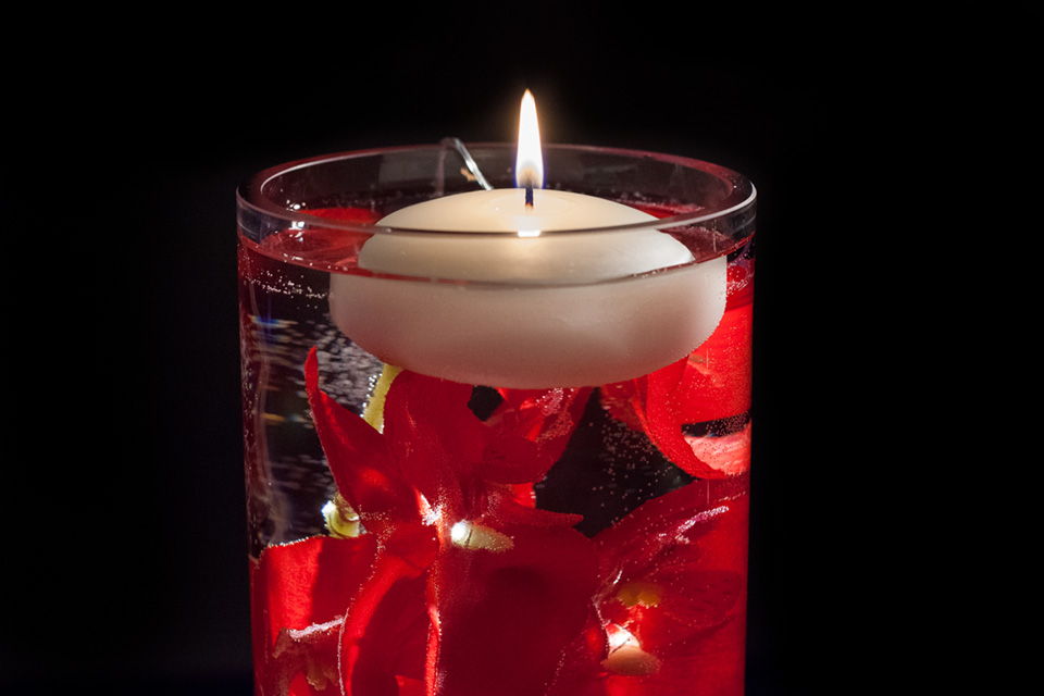 Red Floral Centerpiece with LED Lights and Floating Candles