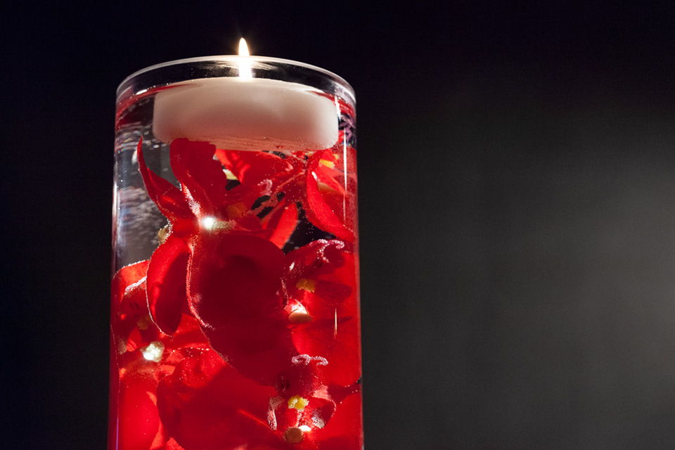 Red Floral Centerpiece with LED Lights and Floating Candles