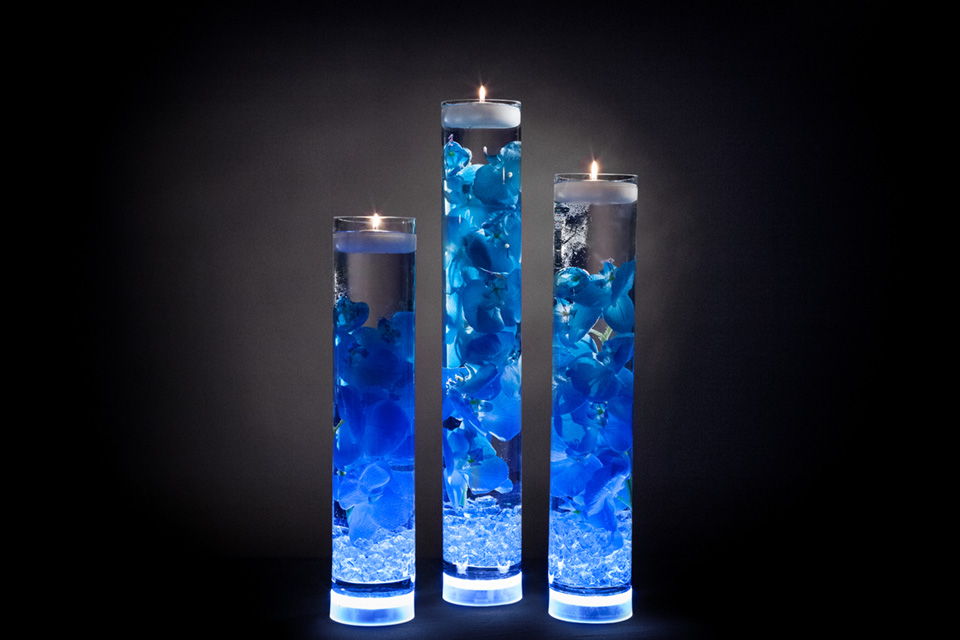 Beautiful Blue Floral Centerpieces with LED Lights and Candles