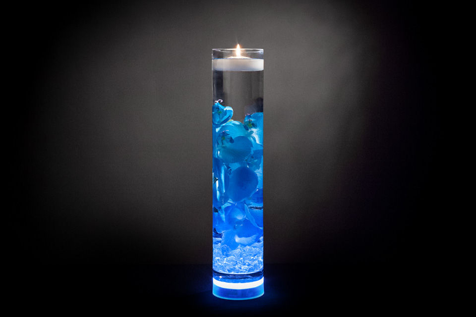 Blue Floral Centerpiece with LED Lights and Floating Candles