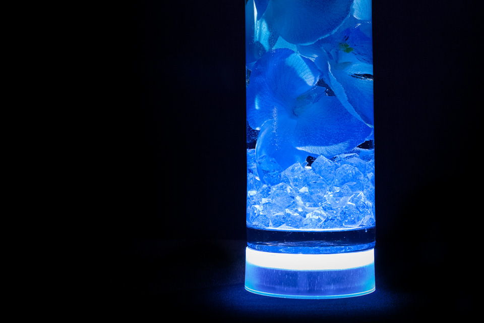 Blue Floral Centerpiece with LED Lights and Decorative Gems