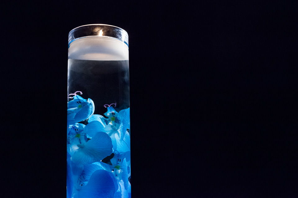 Blue Floral Centerpiece with LED Lights and Floating Candles