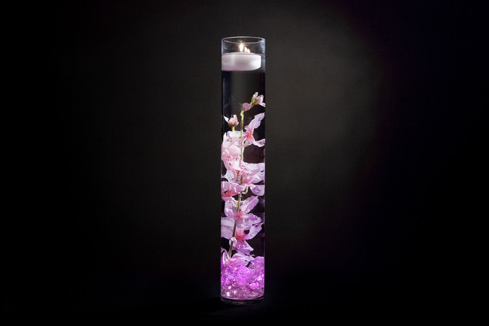 Pink Floral Centerpiece with LED Lights and Floating Candles