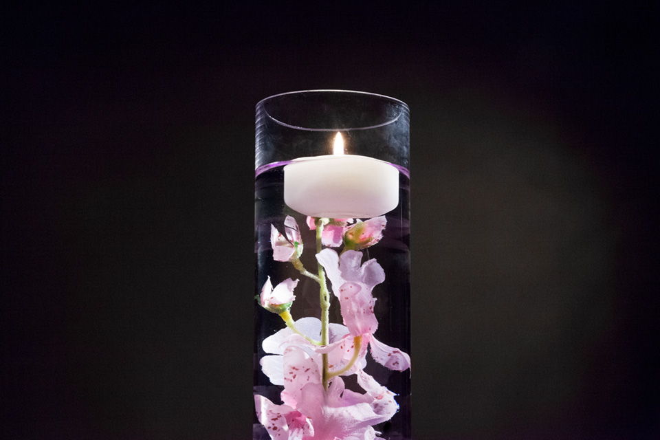 Pink Floral Centerpiece with LED Lights and Floating Candles