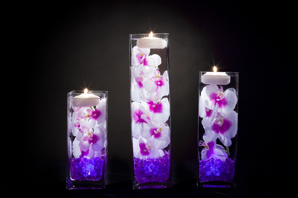 Violet Floral Centerpieces with LED Lights and Candles