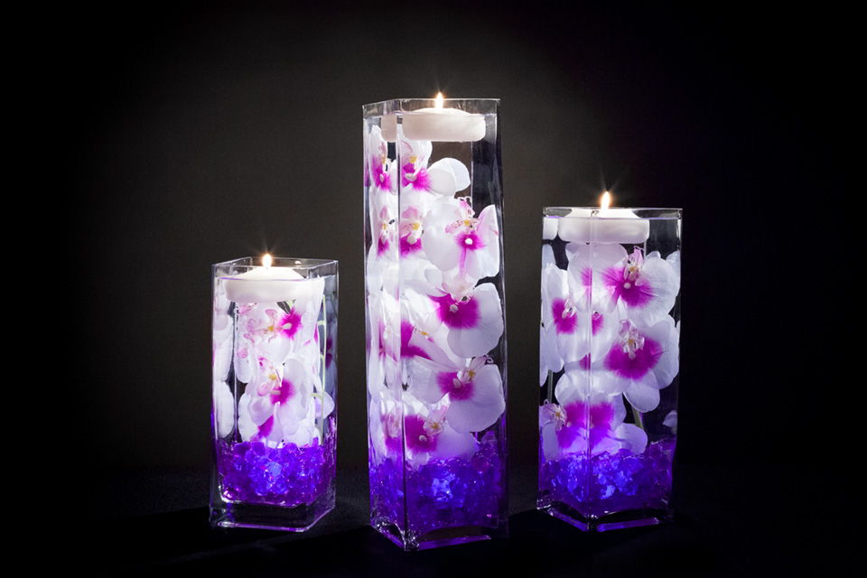 Violet Floral Centerpieces with LED Lights and Candles