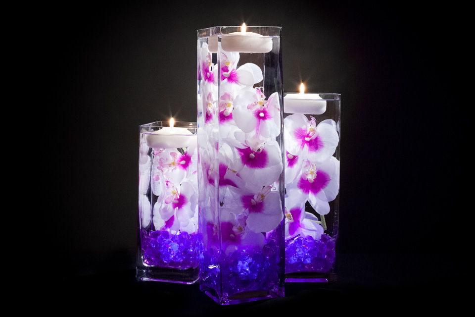 Violet Floral Centerpieces with LED Lights and Candles