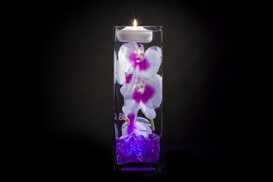 Violet Floral Centerpiece with LED Lights and Decorative Gems