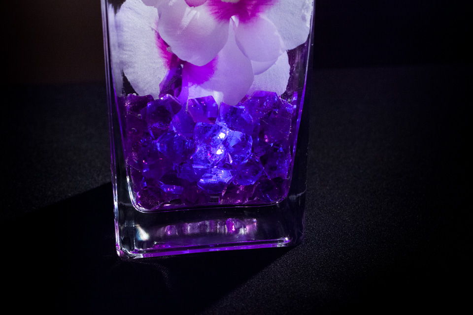 Violet Floral Centerpiece with LED Lights and Decorative Gems