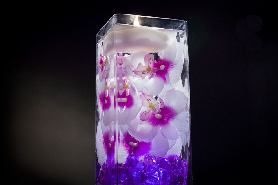 Violet Floral Centerpiece with LED Lights and Floating Candles