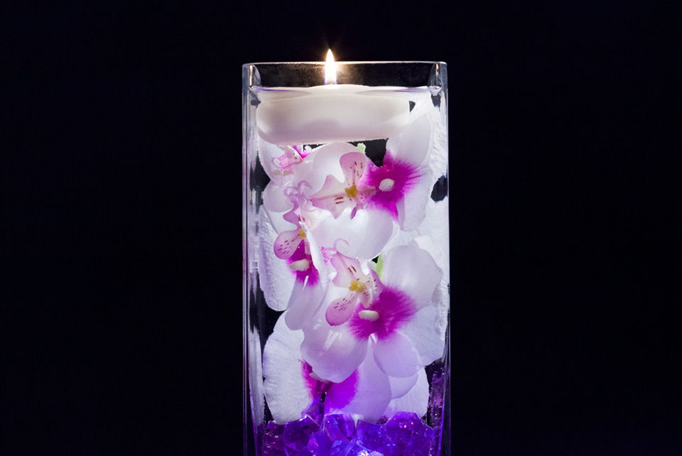 Violet Floral Centerpiece with LED Lights and Decorative Gems