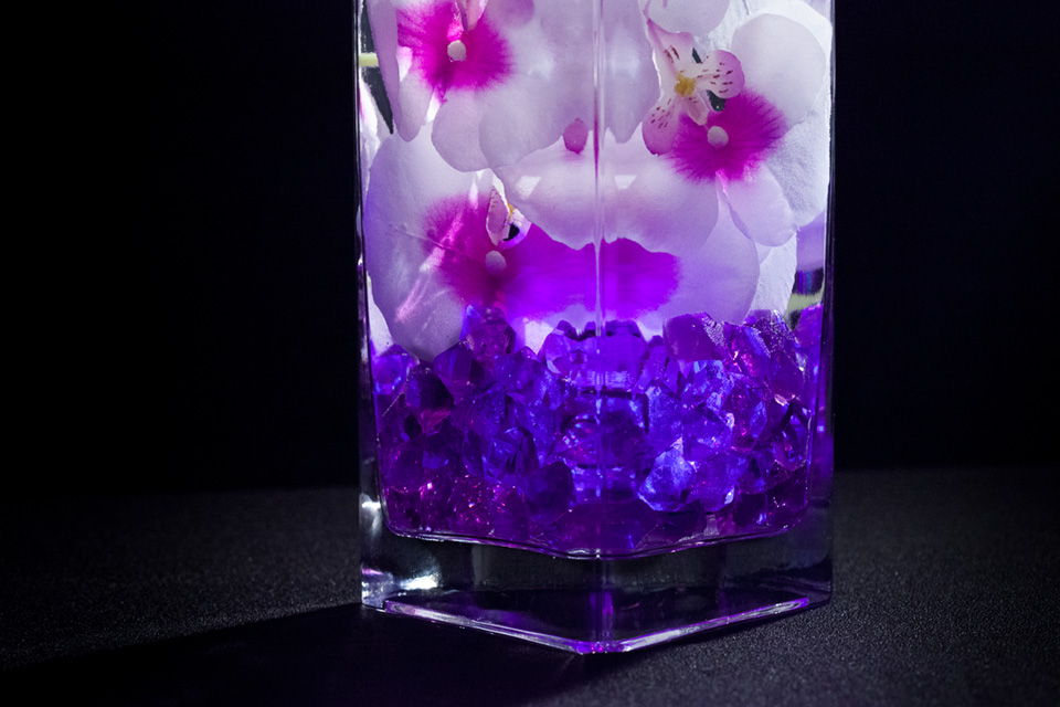 Violet Floral Centerpiece with LED Lights and Decorative Gems