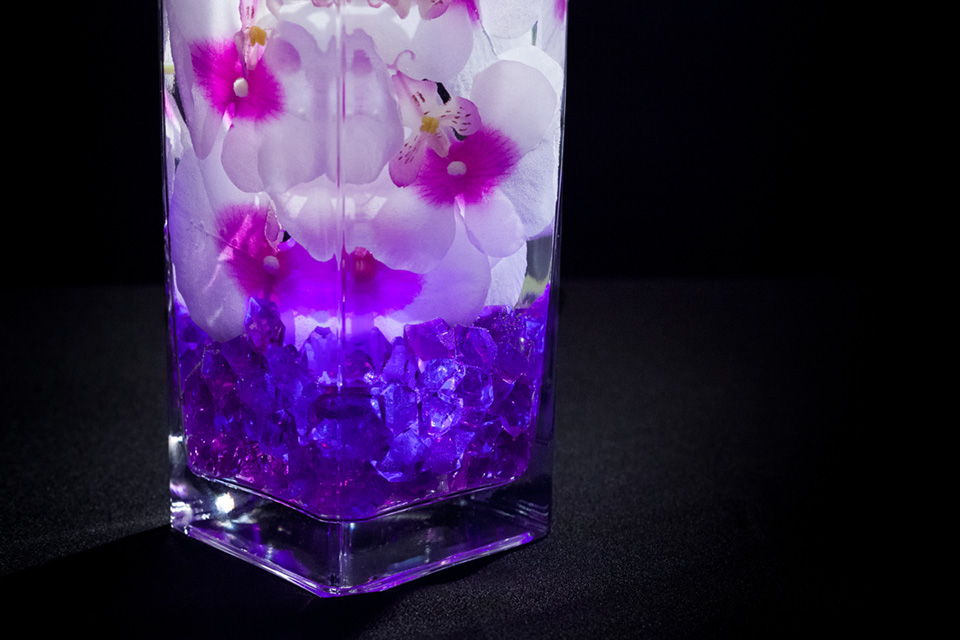 Violet Floral Centerpiece with LED Lights and Decorative Gems